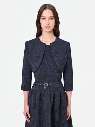 Navy Blue Jacquard Bolero