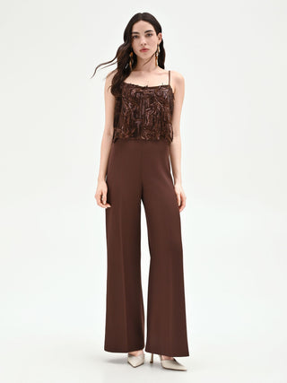 Jumpsuit in Schokobraun mit Pailletten und Fransen