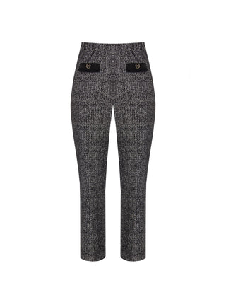 Pantalone Curvy nero a gamba dritta in tessuto boucle