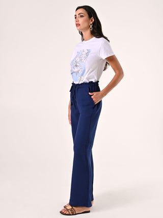 Pantalon large en coton bleu