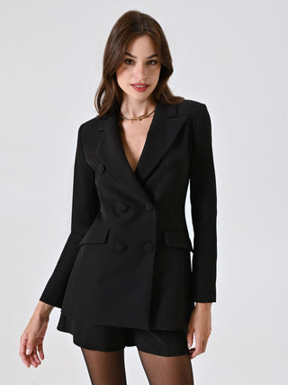 Black Double-Breasted Jacket with Covered Buttons