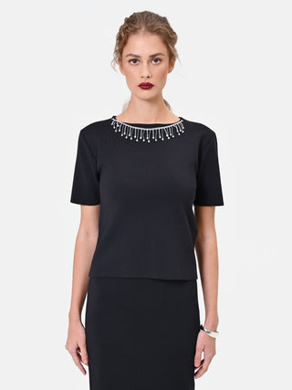 Black Jeweled Neckline Top