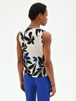 China Blue Abstract Print Asymmetric Top