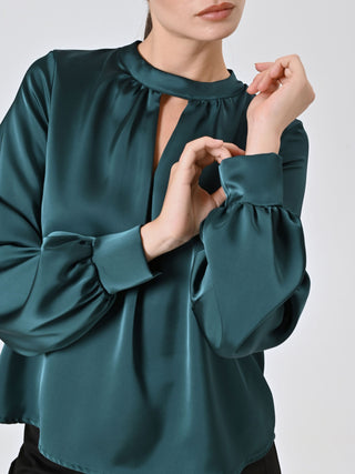Green Satin Blouse with Cut-Out Detail