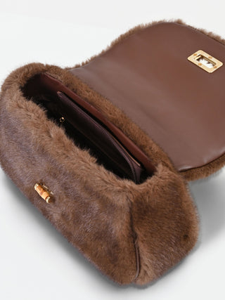 Chocolate Faux-Fur Top-Handle Bag