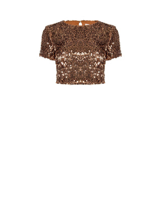 Bronzefarbene Crop-Bluse mit Pailletten