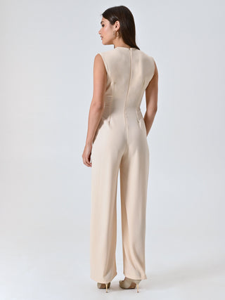 Light Beige Satin Palazzo Jumpsuit with Bodice