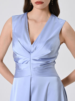 Long Light Blue Dress with Stitched-down Pleats