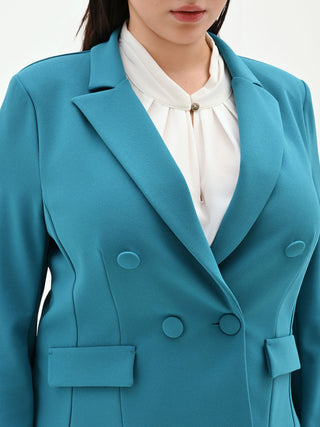 Giacca Curvy doppiopetto blu ottanio in scuba mano crepe