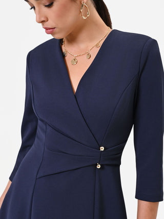 Navy Blue Wrap Dress with Piercing Detail