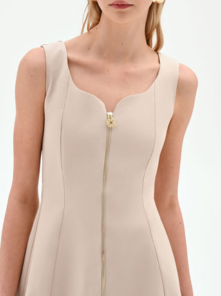 Kurzes Kleid in Taupe-Beige mit Frontreißverschluss