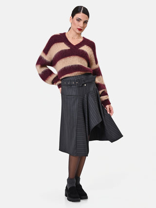Asymmetrical Grey Pinstripe Viscose-Blend Skirt