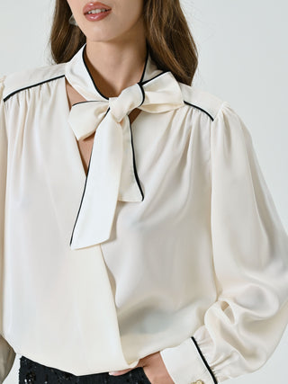 White Blouse with Black Piping
