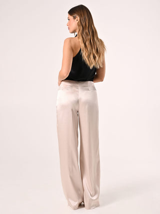 Pantaloni in Raso Strutturato Beige