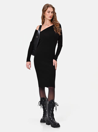 Black viscose blend knit dress with cut-out details