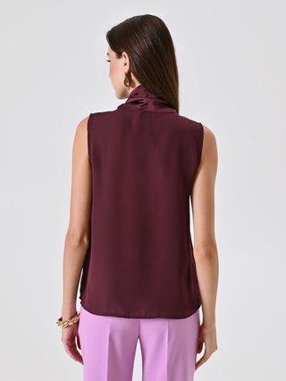 Burgundy Top with Bow and Sewn Pleats