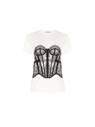 Cream T-Shirt with Textured Bustier Print