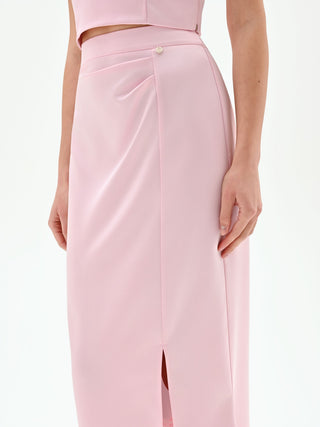 Gonna lunga rosa pastello in raso