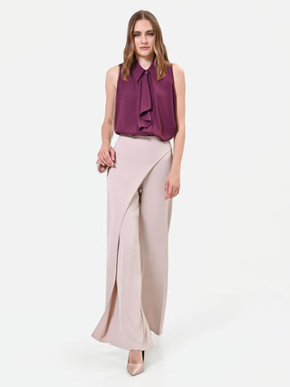 Pantalone asimmetrico fluido tortora beige