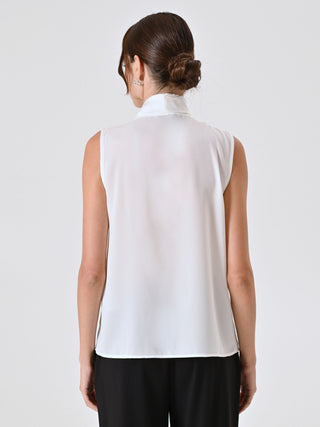 White Top with Bow and Sewn Pleats
