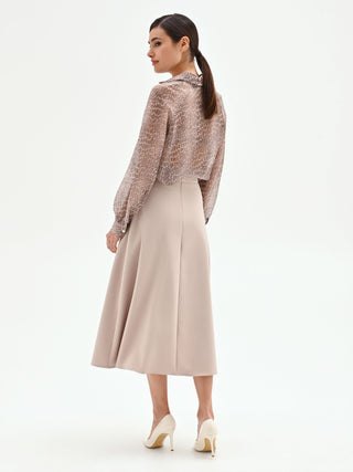 Gonna midi beige con dettagli dorati