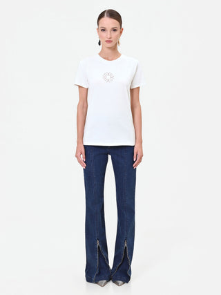 T-shirt panna bianco con dettaglio geometrico
