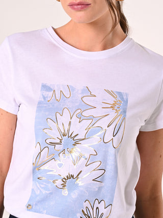 Cotton T-shirt with Light Blue & Gold Print