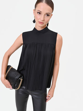 Black Sleeveless Top with Pleated Detail
