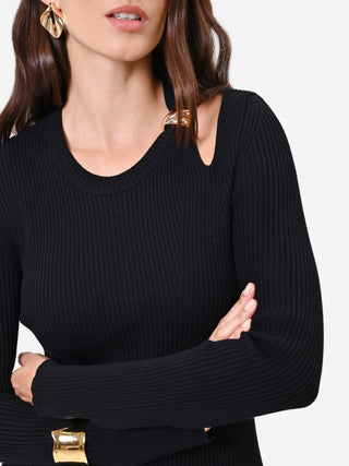 Abito tubino in viscosa nero con cut-out