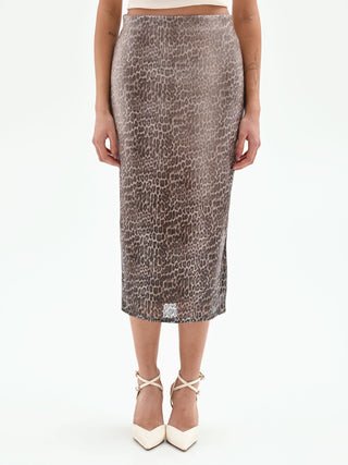 Gonna tubino paillettes animalier tortora beige