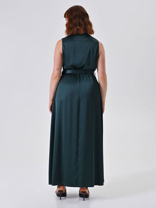 Plus-Size Green Satin Maxi Dress