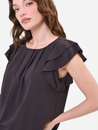 Fluid Brown Blouse with Ruffle Detail