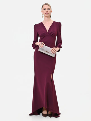 Robe longue asymétrique rouge bordeaux