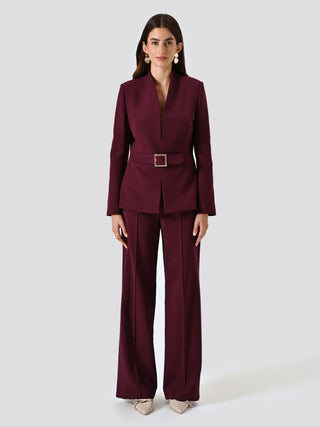 Burgundy Technical Fabric Jacket with Geometric Buckle