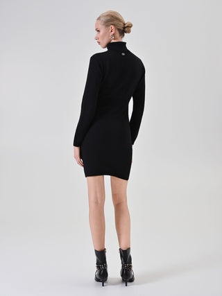 Black turtleneck knit dress