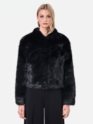 Giacca cropped nera effetto pelliccia