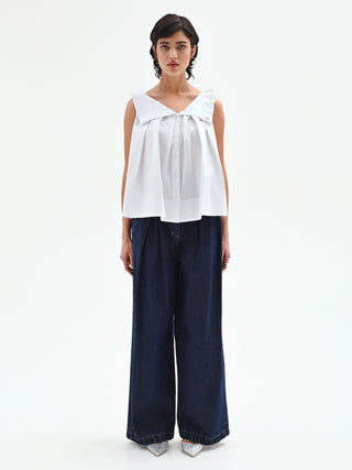 Weiße Popeline-Bluse mit Maxi-Rüschen