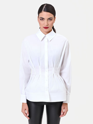 Camicia in cotone bianca con effetto corsetto