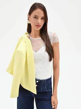 Top body avorio con inserti in pizzo e tulle