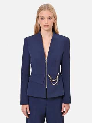 Structured Navy Blue Jacket with Chain Detail