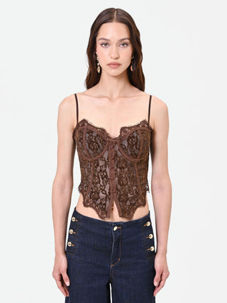 Top bustier cioccolato in pizzo floreale