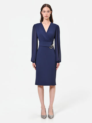 Abito tubino blu navy con maniche velate