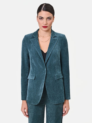 Teal Ribbed Single-Breasted Jacket