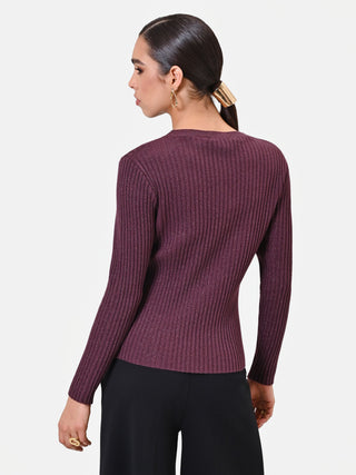 Maglia in viscosa bordeaux con dettagli semitrasparenti