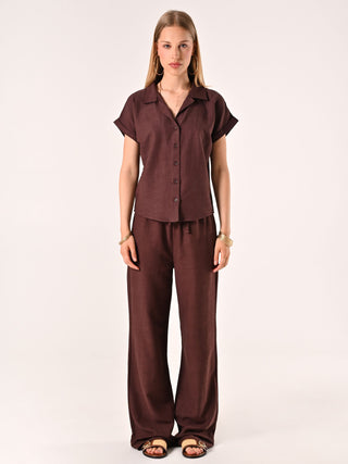 Camicia Boxy Marrone Cioccolato in Lino Cotone