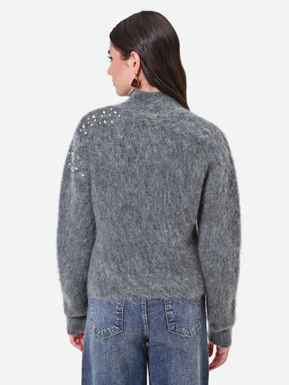 Maglia grigia in mohair con applicazione gioiello Giorgia Palmas X Rinascimento