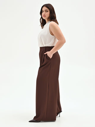 Curvy Palazzo-Hose mit Bundfalten in Schokoladenbraun