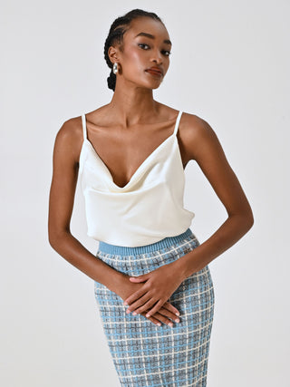 White Top with Draped Neckline