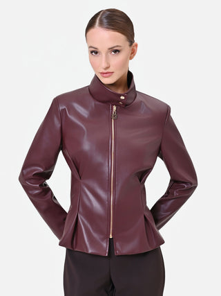 Giacca in similpelle bordeaux rosso con baschina