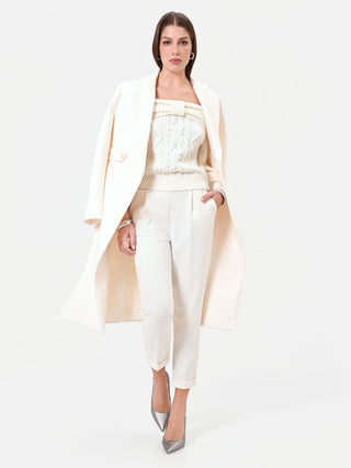 Pantalone panna cropped con risvolto
